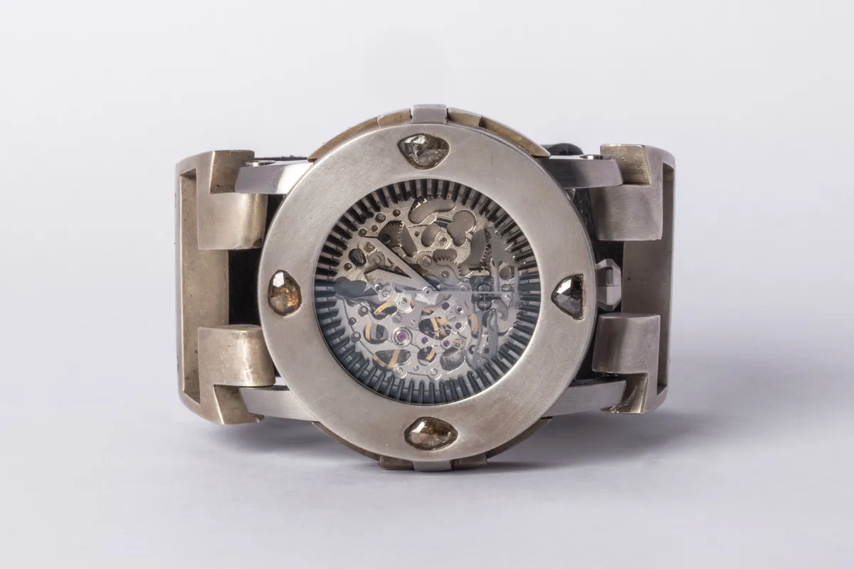 P4—FOB Watch #306 (Case [0.8 CT, 4 Diamond Slabs], Hyperstrap-T [Buckle], Silver Skeleton, DA+DIA-DA-NG) sold by Parts of Four