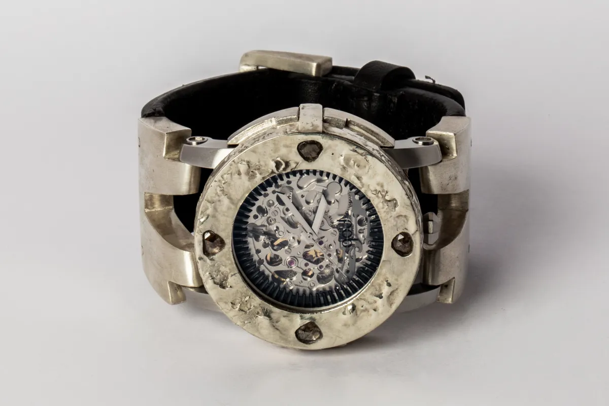 P4—FOB Watch #338 (Case [0.8 CT, 4 Diamond Slabs], Hyperstrap-V [Buckle], Silver Skeleton, MA10KW+DIA-MA-NG) sold by Parts of Four