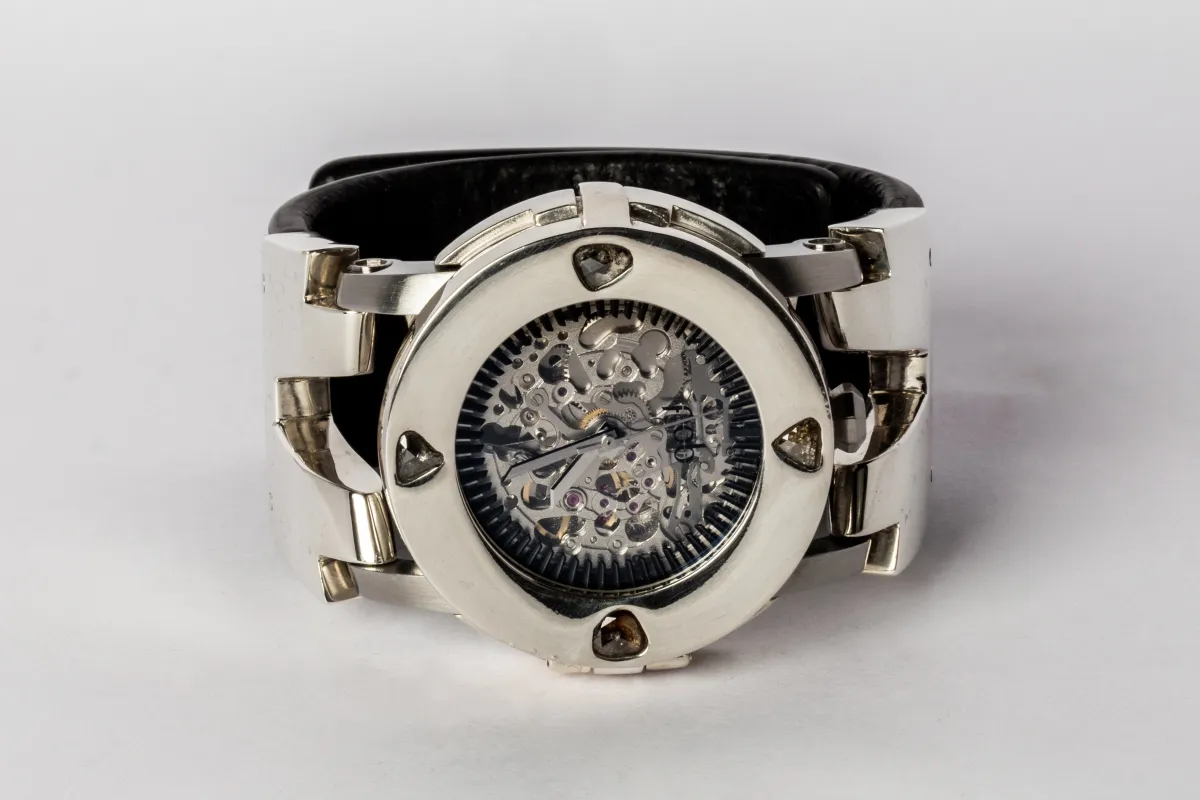 P4—FOB Watch #330 (Case [0.8 CT, 4 Diamond Slabs], Hyperstrap-V [Studs], Silver Skeleton, PA+DIA-PA-NG) sold by Parts of Four