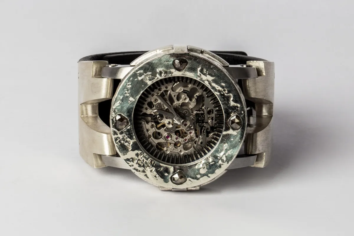 P4—FOB Watch #322 (Case [0.8 CT, 4 Diamond Slabs], Hyperstrap-V [Studs], Silver Skeleton, MA10KW+DIA-MA-NG) sold by Parts of Four