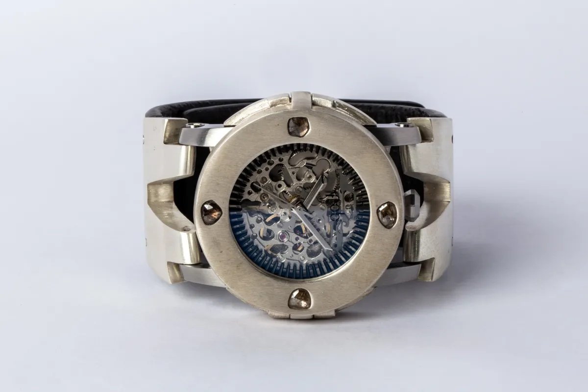 P4—FOB Watch #318 (Case [0.8 CT, 4 Diamond Slabs], Hyperstrap-V [Studs], Silver Skeleton, MA+DIA-MA-NG) sold by Parts of Four