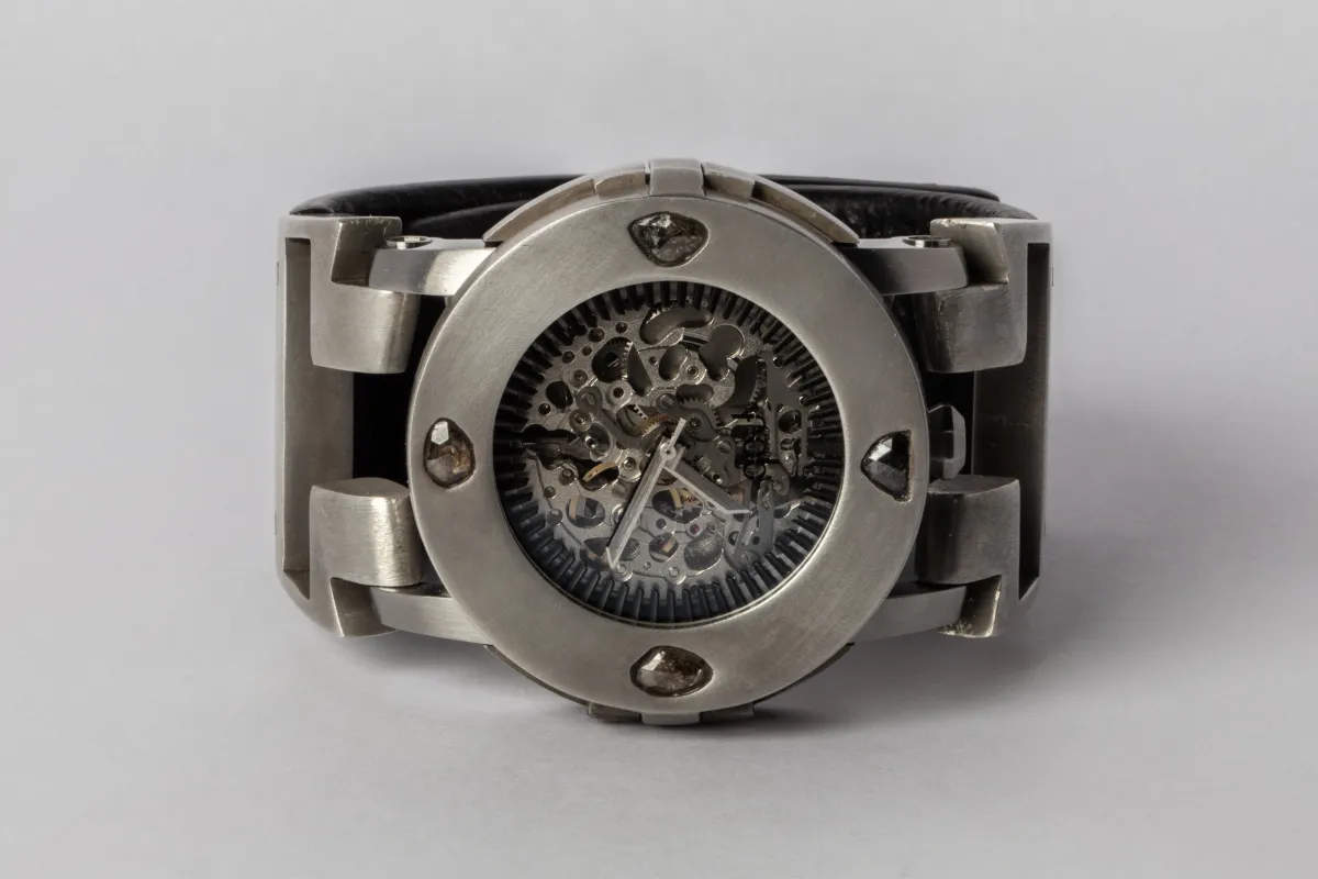 P4—FOB Watch #286 (Case [0.8 CT, 4 Diamond Slabs], Hyperstrap-T [Studs], Silver Skeleton, DA+DIA-DA-NG) sold by Parts of Four