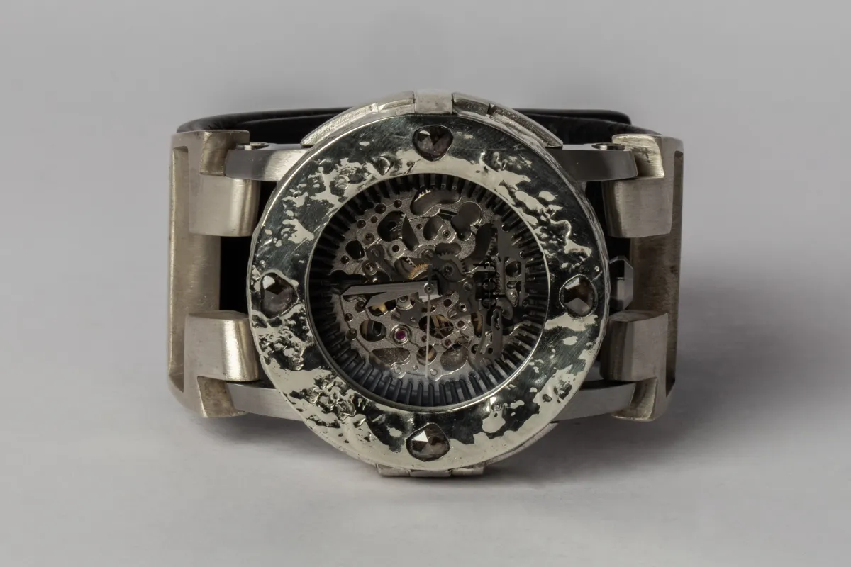 P4—FOB Watch #282 (Case [0.8 CT, 4 Diamond Slabs], Hyperstrap-T [Studs], Silver Skeleton, MA10KW+DIA-MA-NG) made by Parts of Four