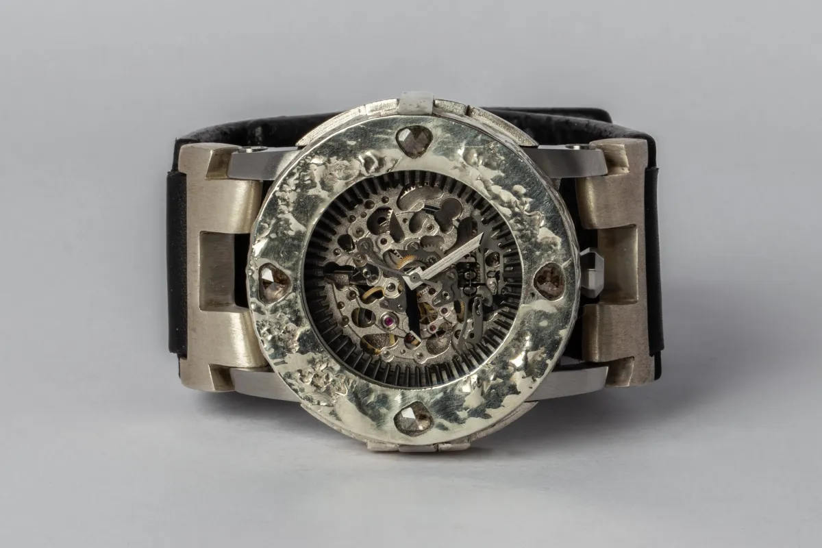 P4—FOB Watch #262 (Case [0.8 CT, 4 Diamond Slabs], Straight Strap [Studs], Silver Skeleton, MA10KW+DIA-MA-NG) sold by Parts of Four