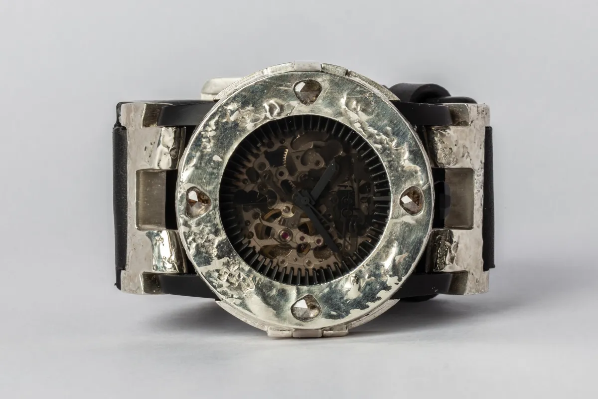 P4—FOB Watch #255 (Case [0.8 CT, 4 Diamond Slabs], Straight Strap [Buckle], Black Matte, MA10KW+DIA-MA10KW-NG) sold by Parts of Four