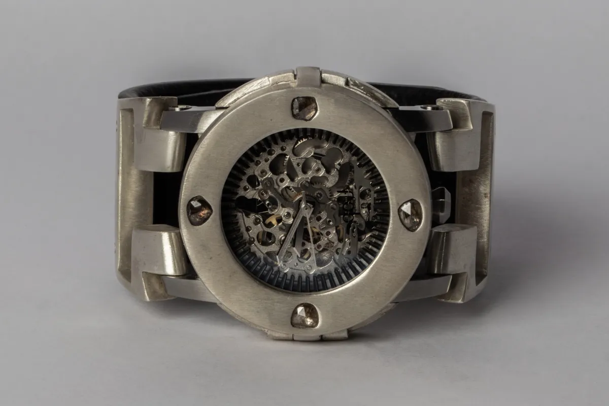 P4—FOB Watch #278 (Case [0.8 CT, 4 Diamond Slabs], Hyperstrap-T [Studs], Silver Skeleton, MA+DIA-MA-NG) sold by Parts of Four