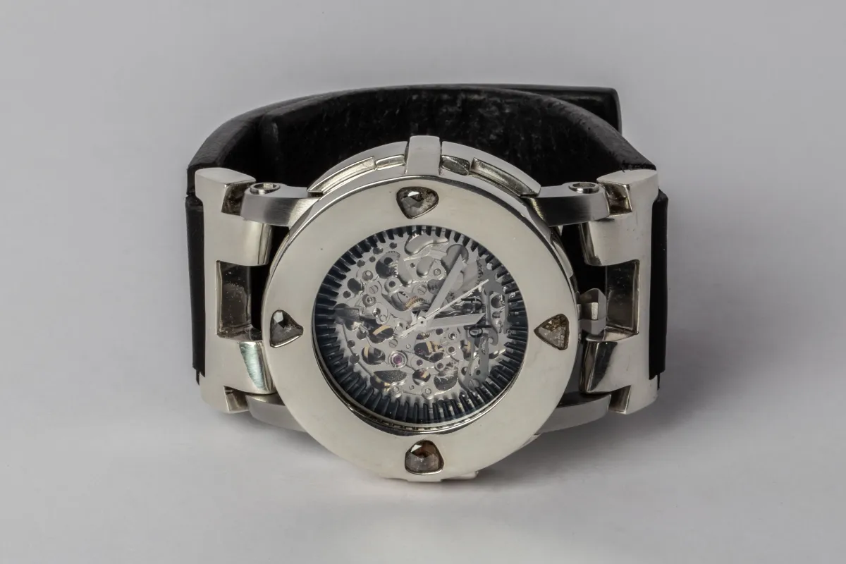 P4—FOB Watch #270 (Case [0.8 CT, 4 Diamond Slabs], Straight Strap [Studs], Silver Skeleton, PA+DIA-PA-NG) sold by Parts of Four