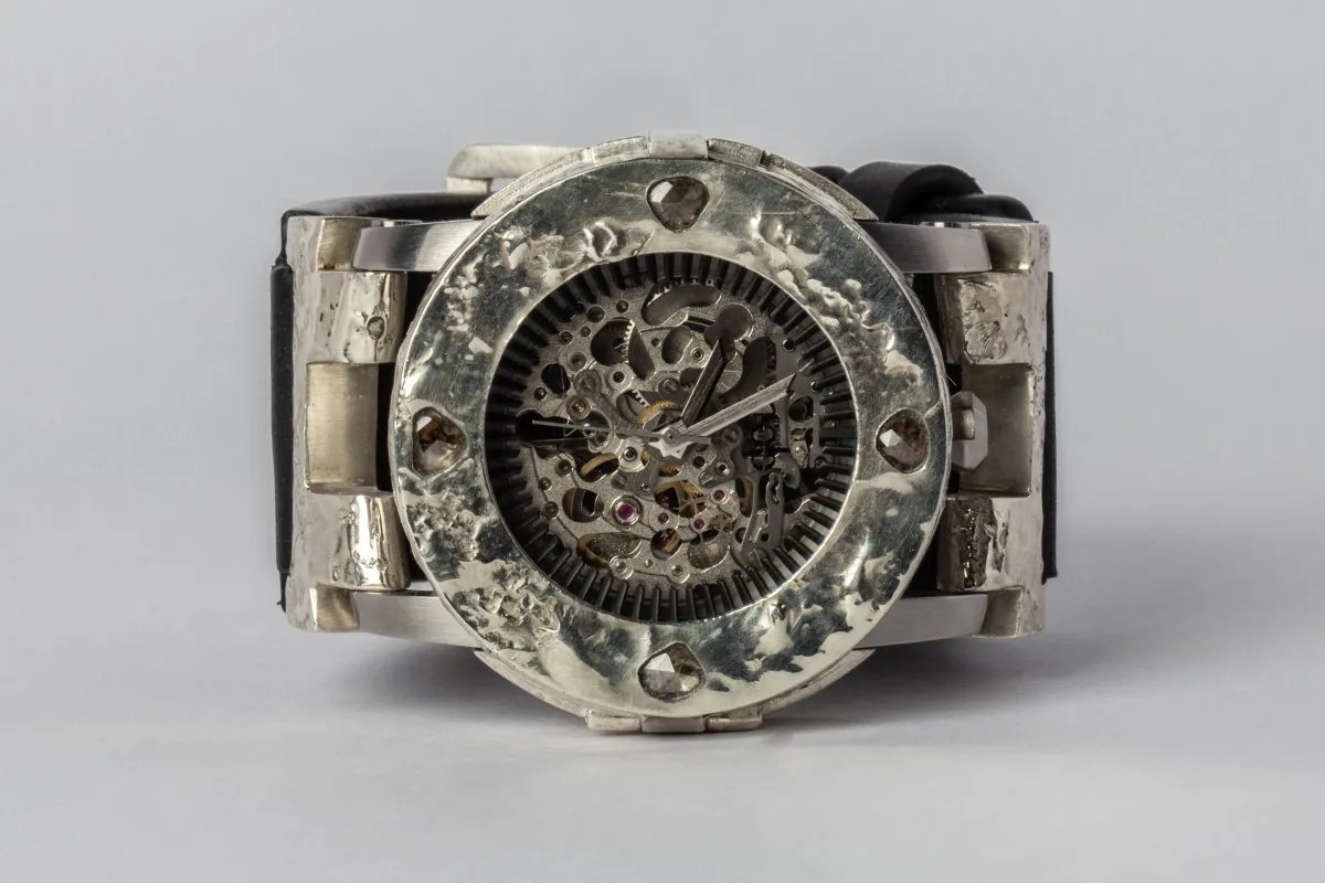P4—FOB Watch #254 (Case [0.8 CT, 4 Diamond Slabs], Straight Strap [Buckle], Silver Skeleton, MA10KW+DIA-MA10KW-NG) sold by Parts of Four