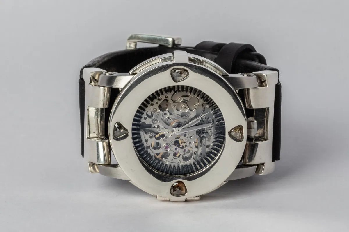 P4—FOB Watch #250 (Case [0.8 CT, 4 Diamond Slabs], Straight Strap [Buckle], Silver Skeleton, PA+DIA-PA-NG) sold by Parts of Four