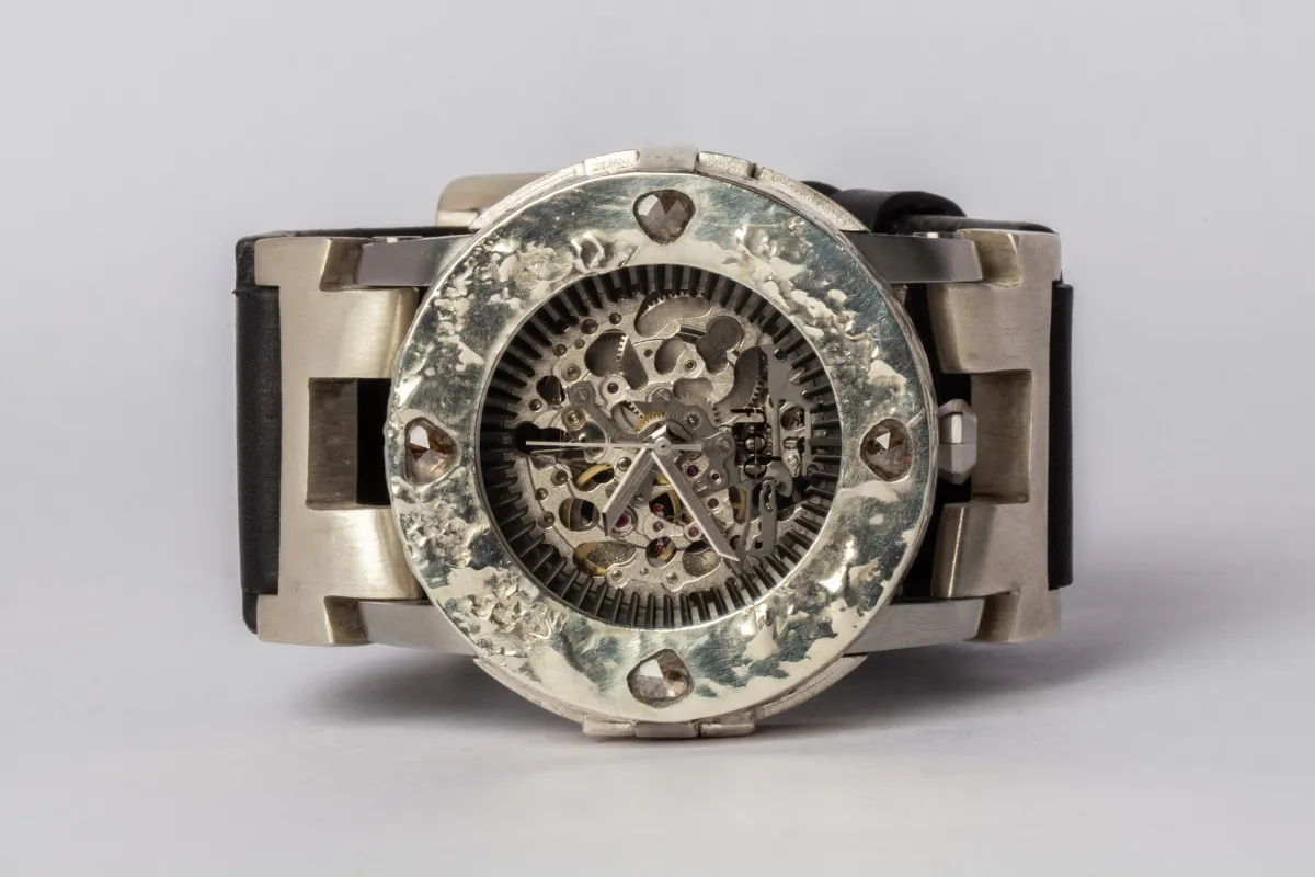 P4—FOB Watch #242 (Case [0.8 CT, 4 Diamond Slabs], Straight Strap [Buckle], Silver Skeleton, MA10KW+DIA-MA-NG) sold by Parts of Four