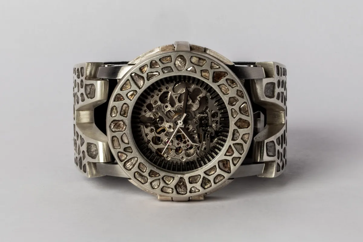 P4—FOB Watch #114 (Case [Mega Pavé], Hyperstrap-V [Mega Pavé, Studs], Silver Skeleton, MA+DIA-MA+DIA-NG) sold by Parts of Four