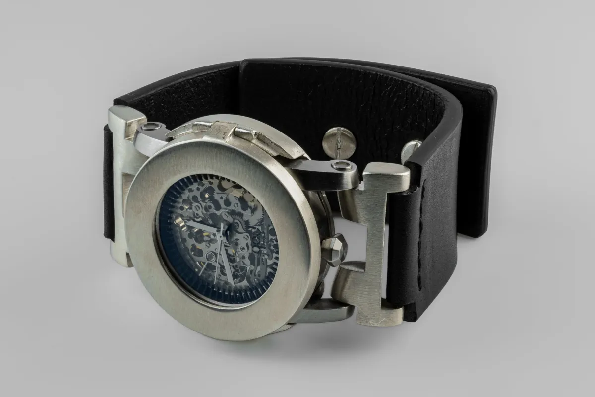 P4—FOB Watch #26 (Case, Straight Strap [Studs], Silver Skeleton, MA-MA-NG) sold by Parts of Four