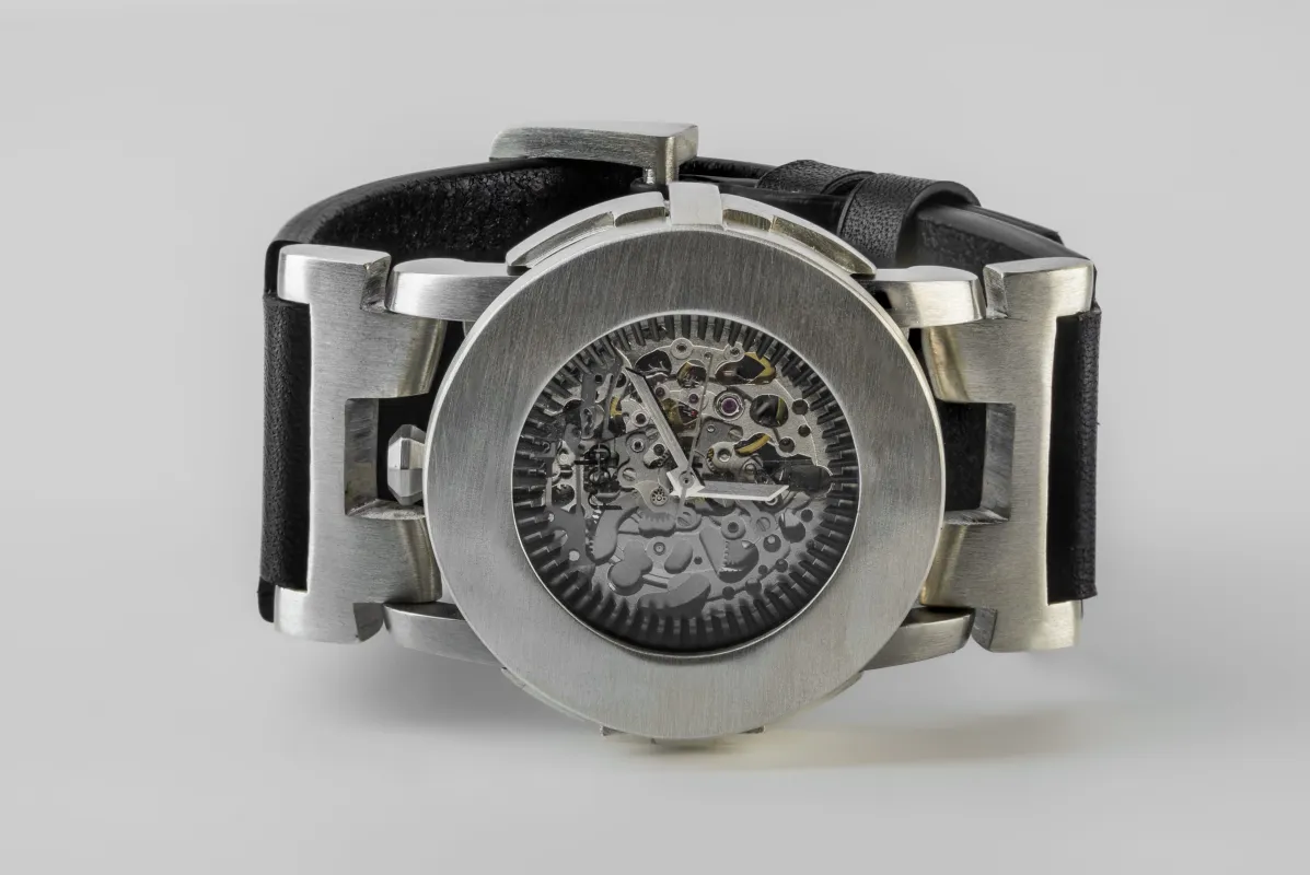 P4—FOB Watch #10 (Case, Straight Strap [Buckle], Silver Skeleton, MA-MA-NG) sold by Parts of Four