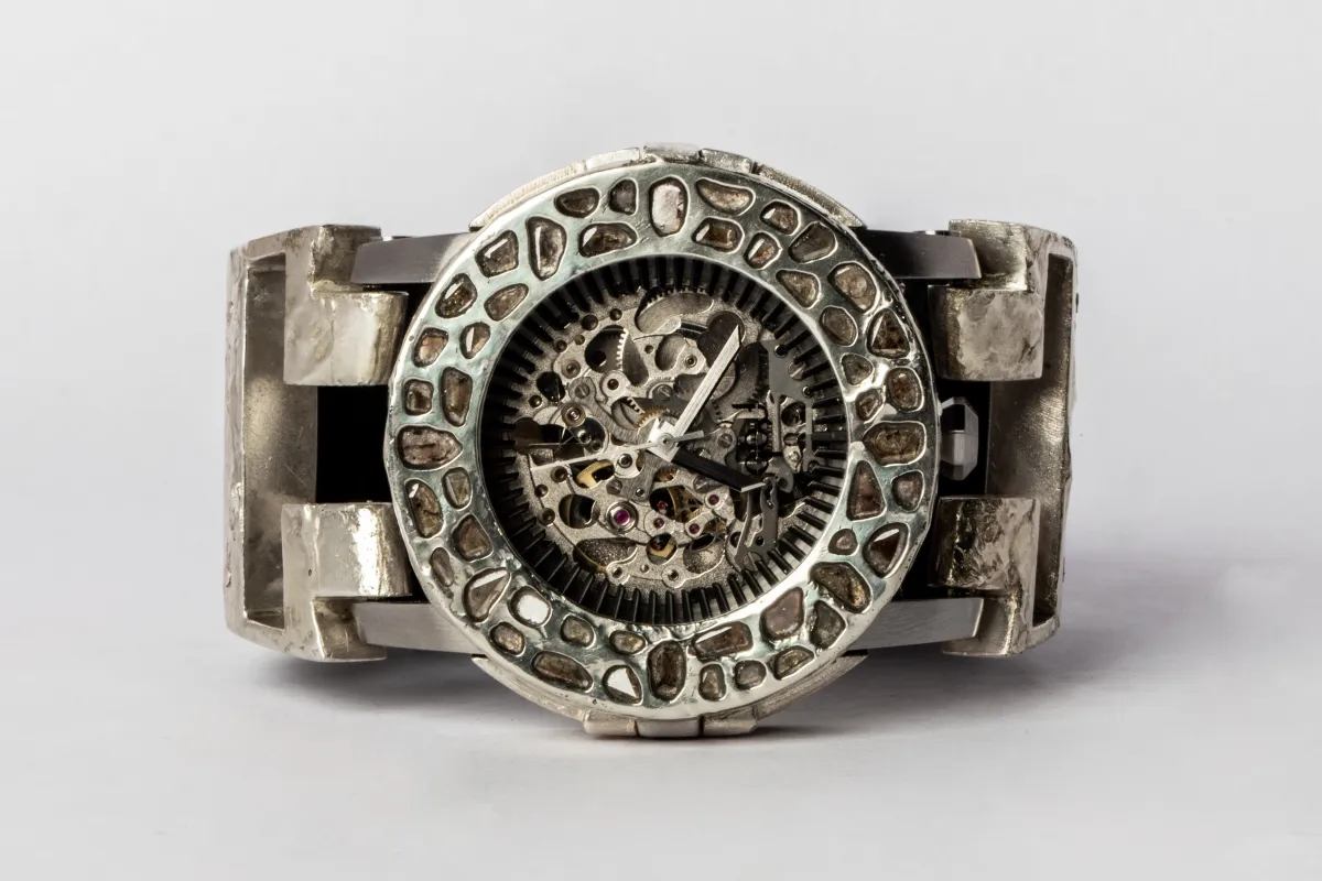 P4—FOB Watch #1250 (Case [Mega Pavé], Hyperstrap-T [Studs], Silver Skeleton, MA10KW+DIA-MA10KW-NG) sold by Parts of Four
