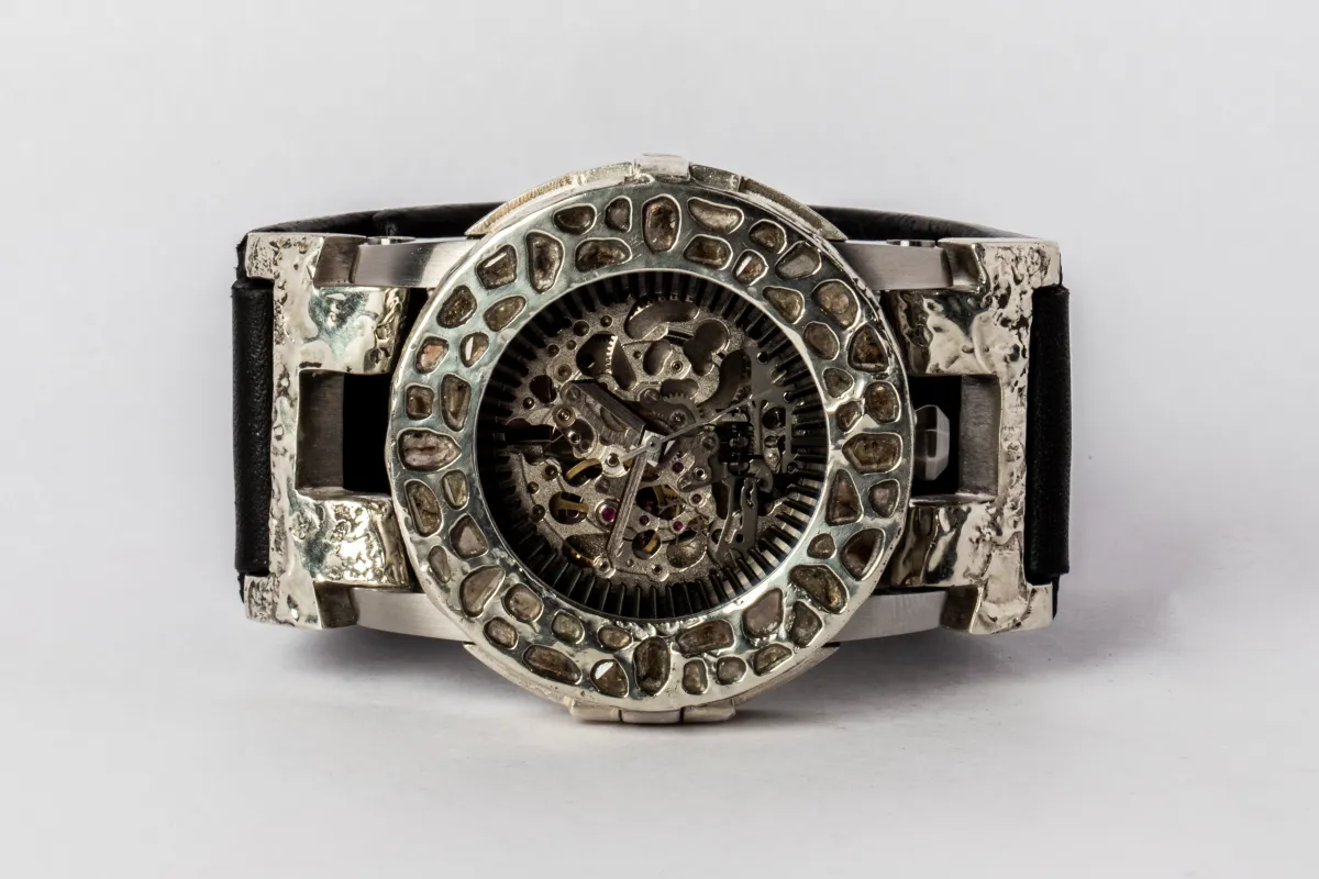 P4—FOB Watch #1018 (Case [Mega Pavé], Straight Strap [Studs], Silver Skeleton, MA10KW+DIA-MA10KW-NG) sold by Parts of Four