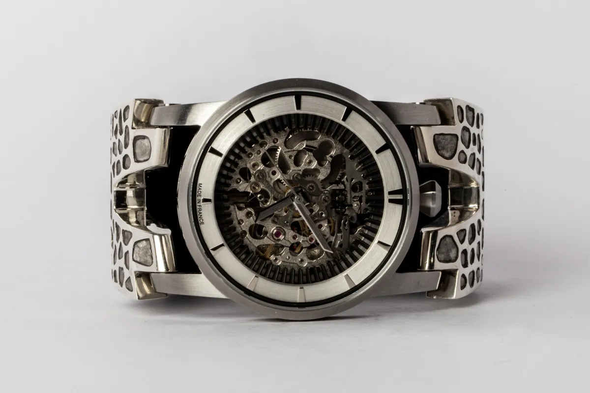P4—FOB Watch #482 (Hyperstrap-V [Mega Pavé, Studs], Silver Skeleton, PA+DIA-NG) sold by Parts of Four
