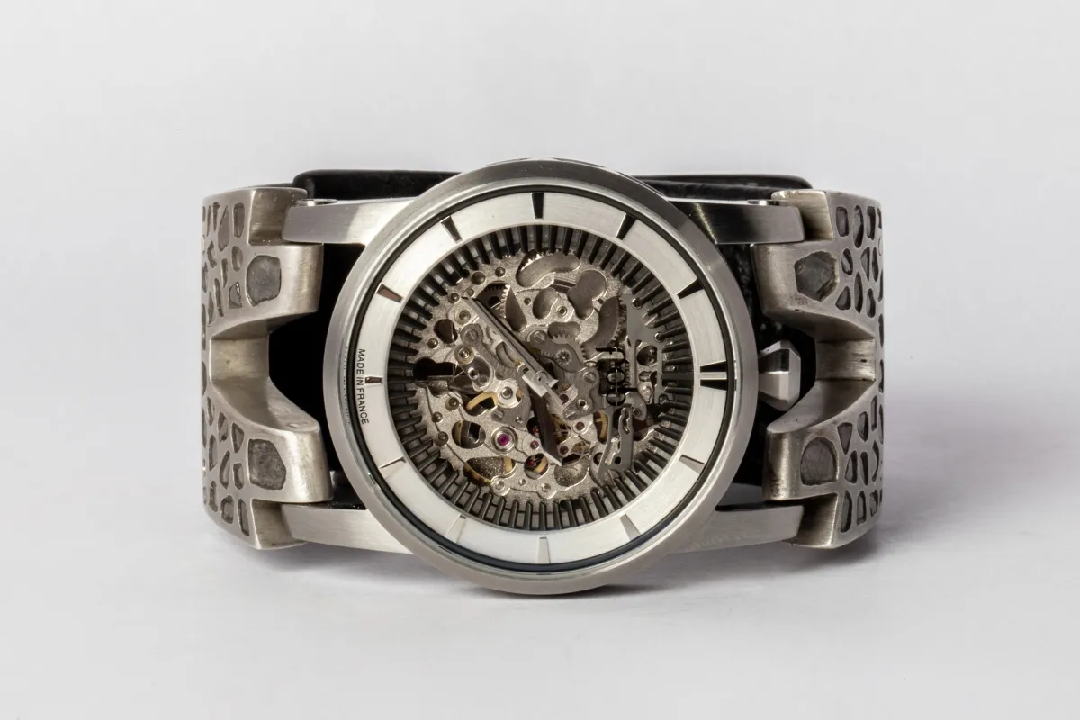 P4—FOB Watch #478 (Hyperstrap-V [Mega Pavé, Studs], Silver Skeleton, DA+DIA-NG) sold by Parts of Four