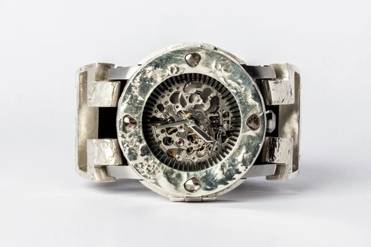 P4—FOB Watch #314 (Case [0.8 CT, 4 Diamond Slabs], Hyperstrap-T [Buckle], Silver Skeleton, MA10KW+DIA-MA10KW-NG) sold by Parts of Four