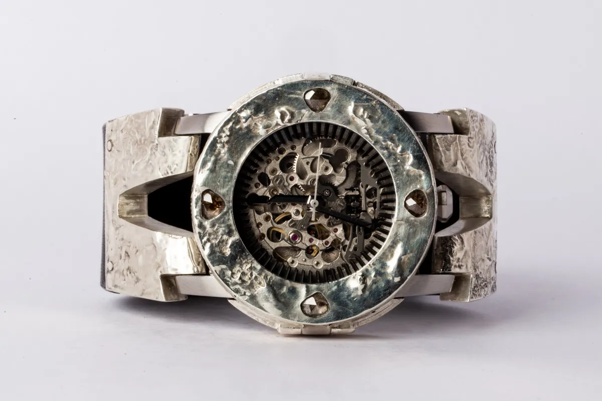 P4—FOB Watch #230 (Case [0.8 CT, 4 Diamond Slabs], Hyperstrap-V [Studs], Silver Skeleton, MA10KW+DIA-MA10KW-NG) sold by Parts of Four