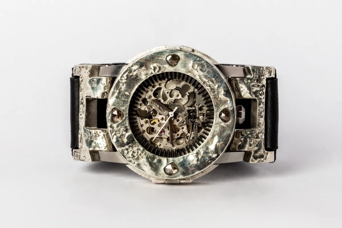 P4—FOB Watch #274 (Case [0.8 CT, 4 Diamond Slabs], Straight Strap [Studs], Silver Skeleton, MA10KW+DIA-MA10KW-NG) sold by Parts of Four
