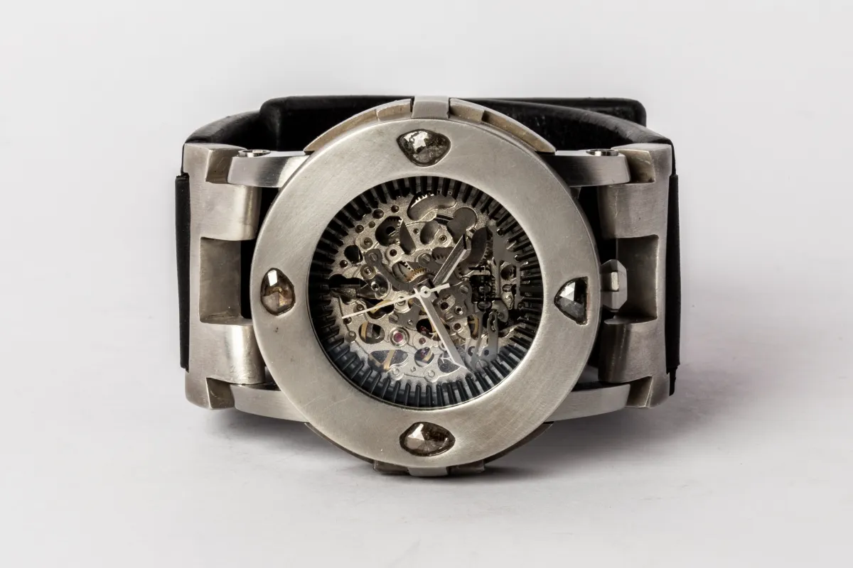 P4—FOB Watch #266 (Case [0.8 CT, 4 Diamond Slabs], Straight Strap [Studs], Silver Skeleton, DA+DIA-DA-NG) sold by Parts of Four