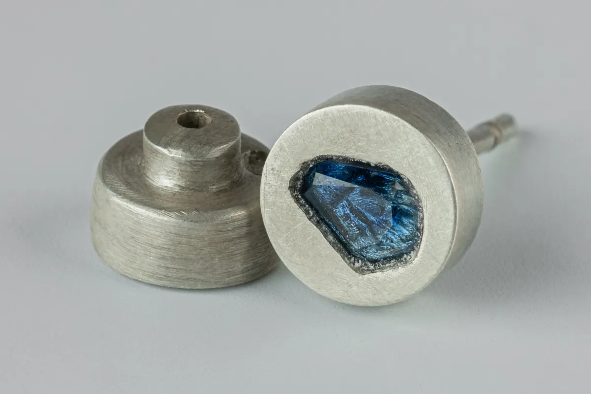 Stud Earring (0.2 CT, Blue Sapphire Faceted Slab, DA+BSAF) sold by Parts of Four