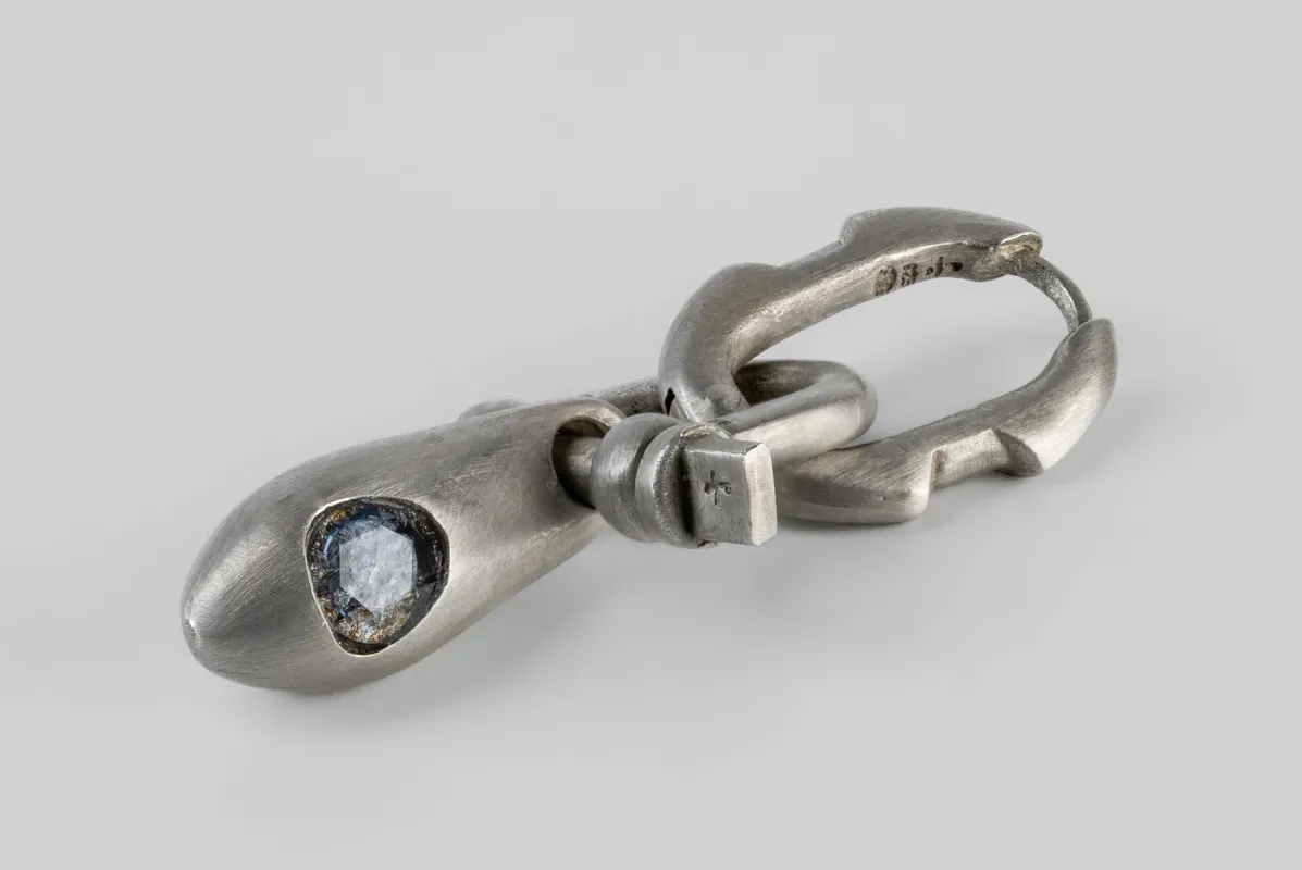 Deco Earring (Extra Small Link, Chrysalis Charm Var., 0.6 CT, Blue Sapphire Faceted Slab, DA+BSAF) sold by Parts of Four