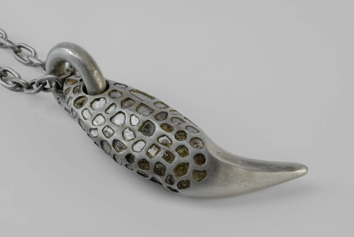 Bear Tooth Necklace Ghost (Large, Mega Pavé, DA+DIA) sold by Parts of Four