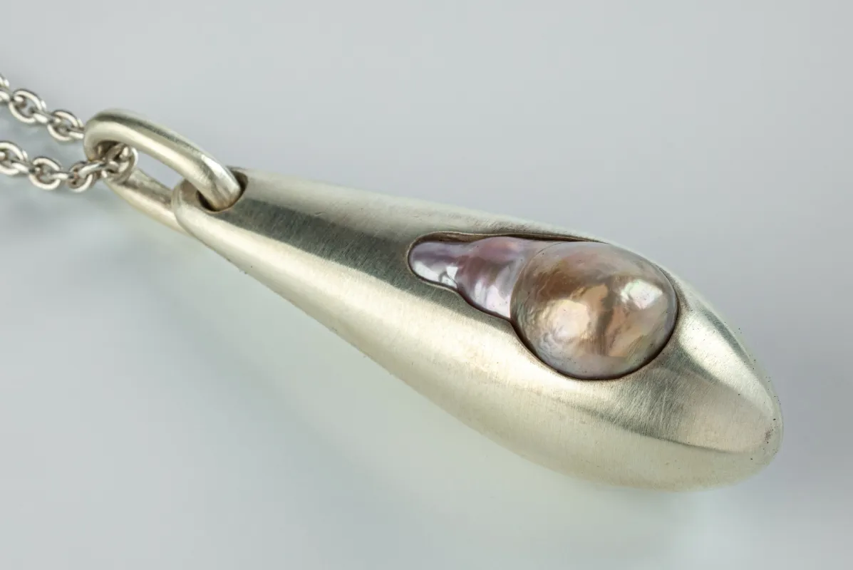 Chrysalis Necklace (Cremaster Emergence, Rainbow Pearl, MA+RPRL) sold by Parts of Four