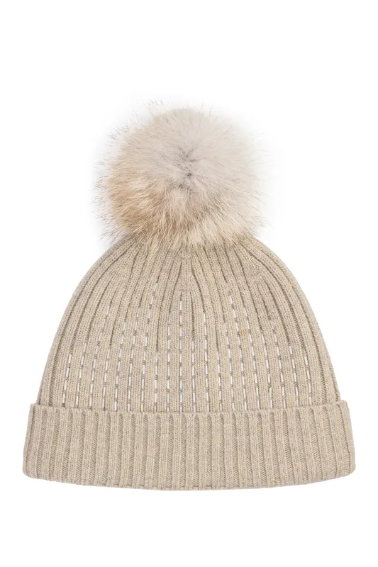 Rib Mountain Beanie with Beaded Detail - Women sold by Brume