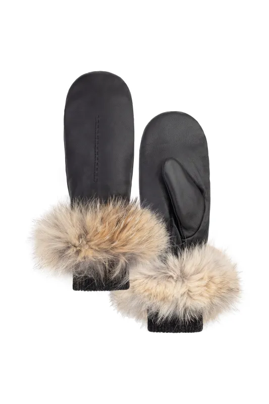 Victoria Fur Trimmed Leather Mittens - Women sold by Brume