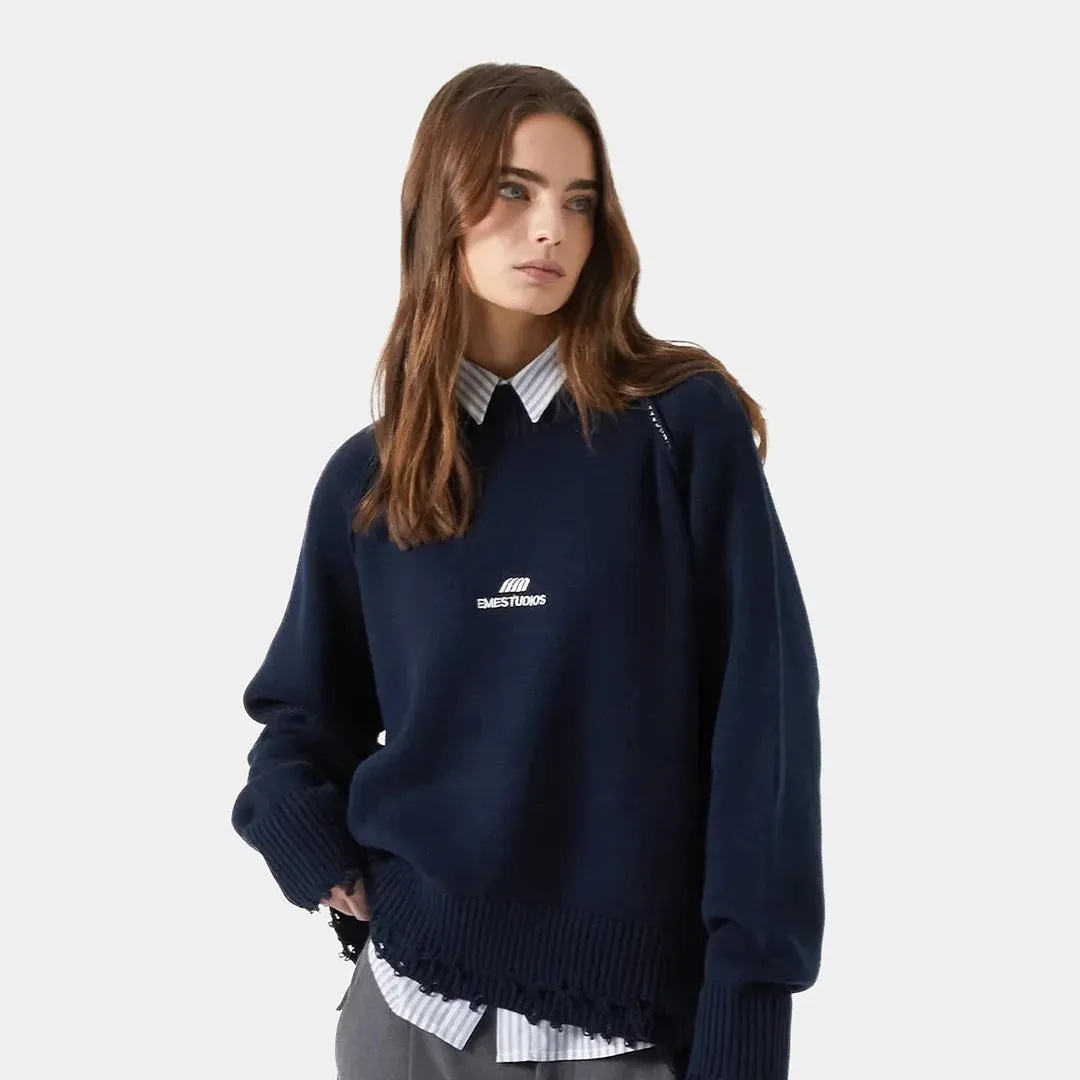 Fray Navy Knit Sweater sold by EME STUDIOS product image thumbnail 3