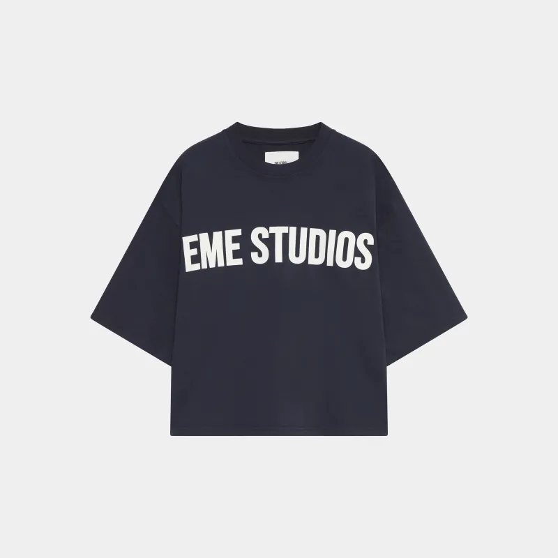 Logo Navy Cropped Boxy Tee sold by EME STUDIOS