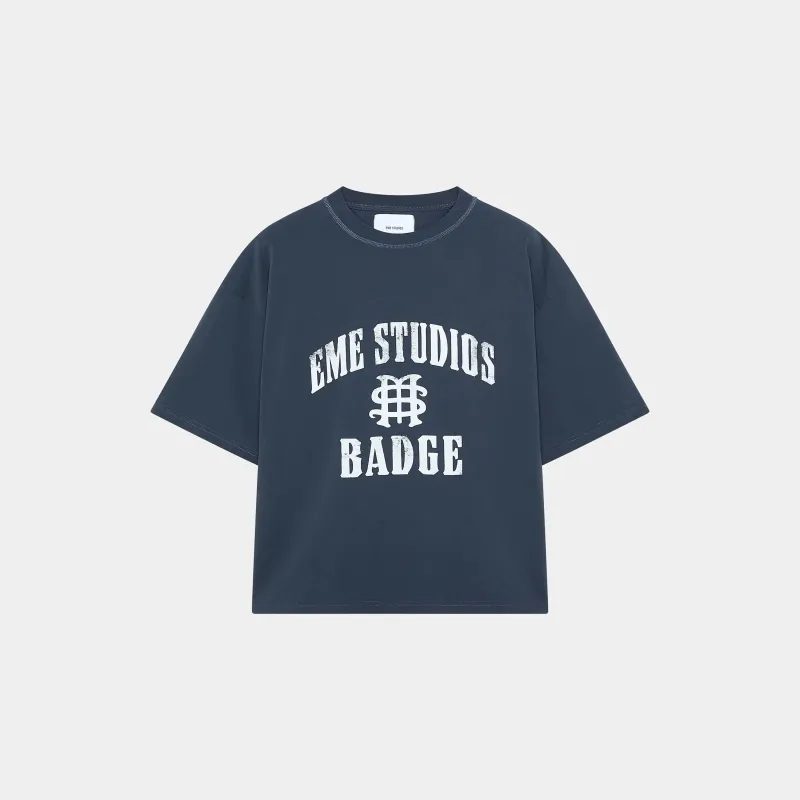 Badge Navy Oversized Tee sold by EME STUDIOS