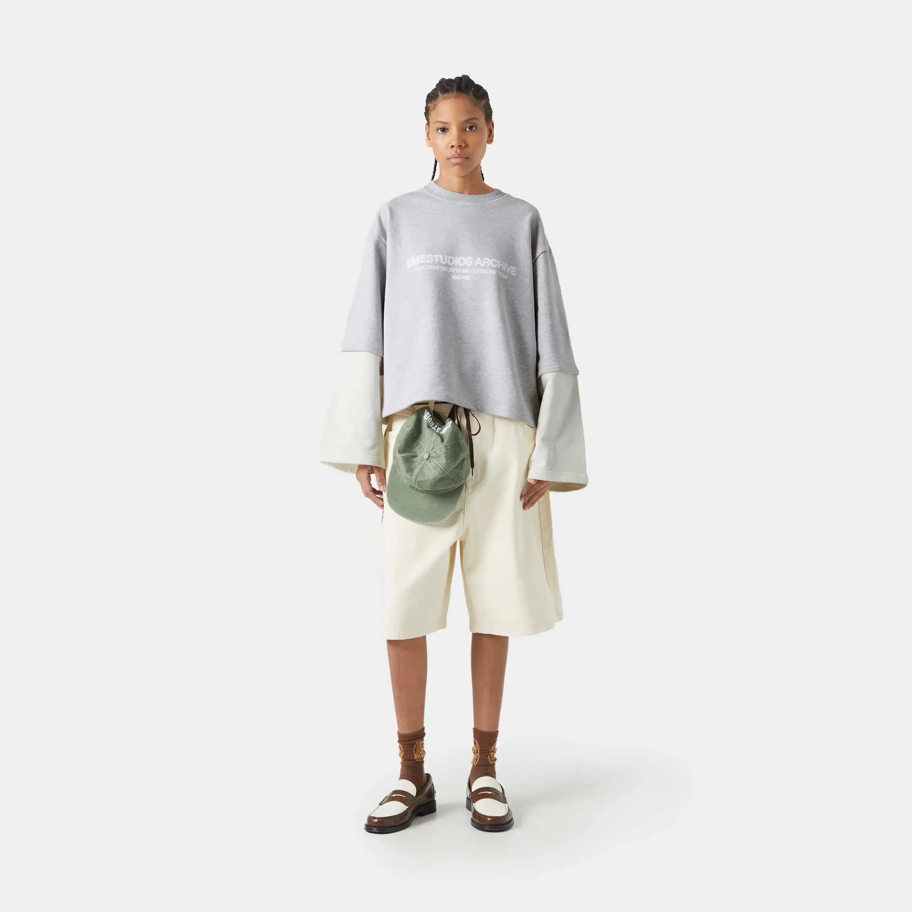 Strike Double Sleeve Grey Crewneck sold by EME STUDIOS product image thumbnail 4