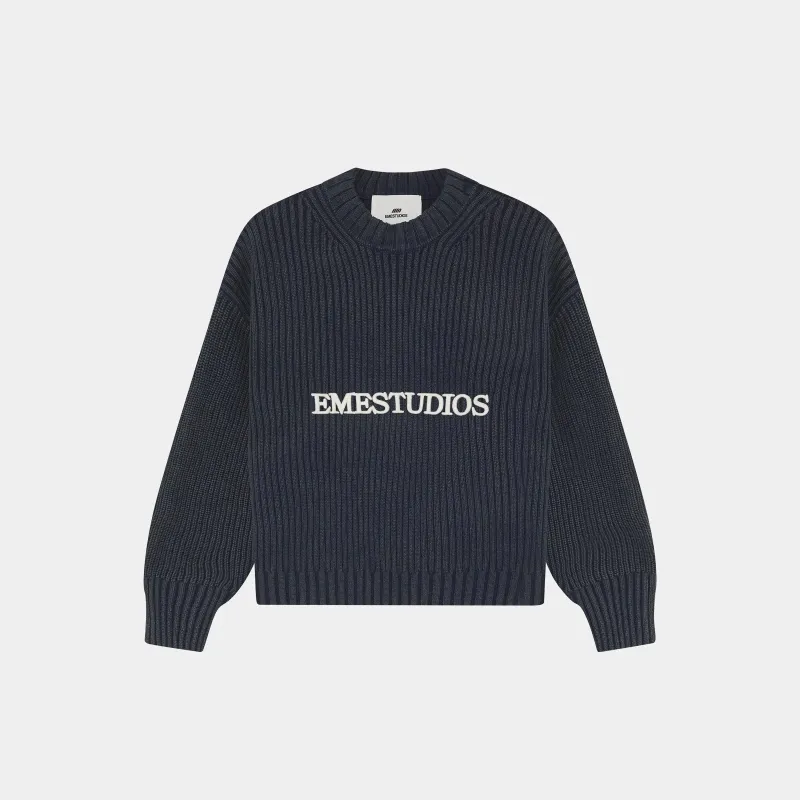 Yoss Navy Knit Sweater sold by EME STUDIOS