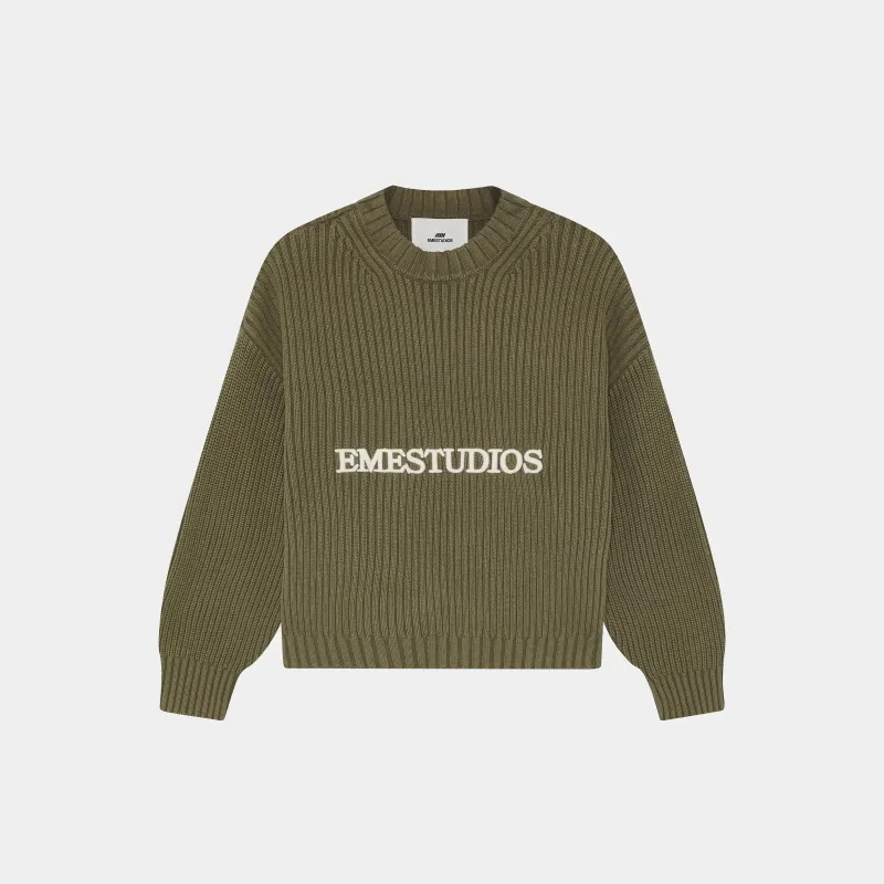 Yoss Olive Knit Sweater sold by EME STUDIOS