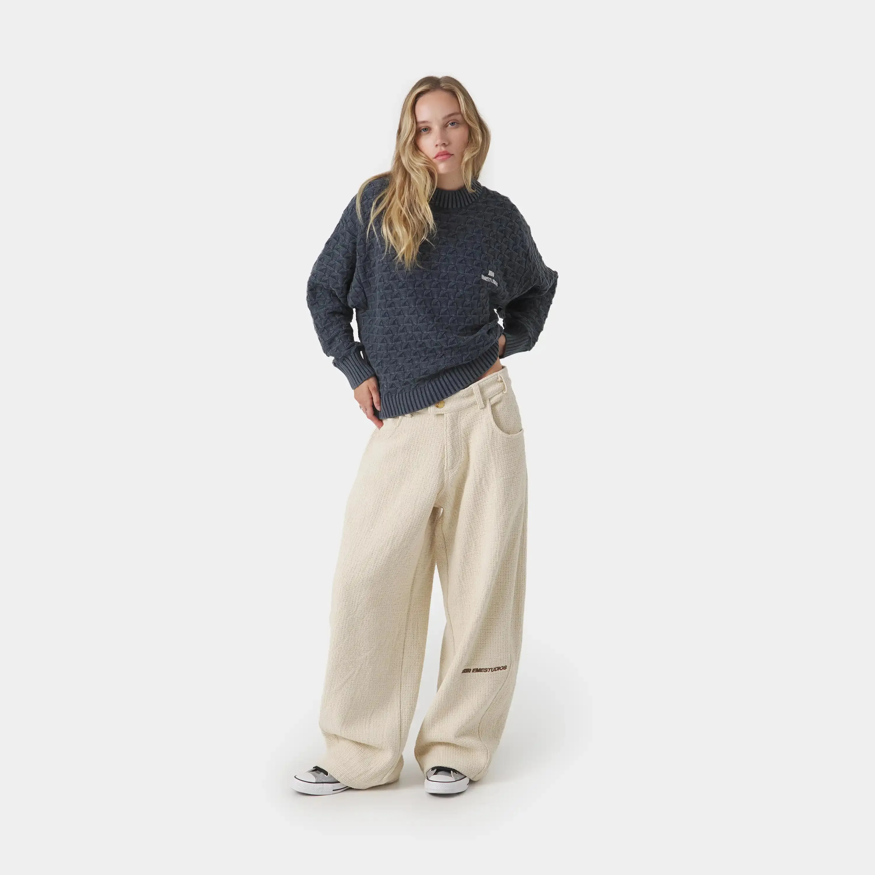 Grid Navy Cable Knit Sweater sold by EME STUDIOS product image thumbnail 4