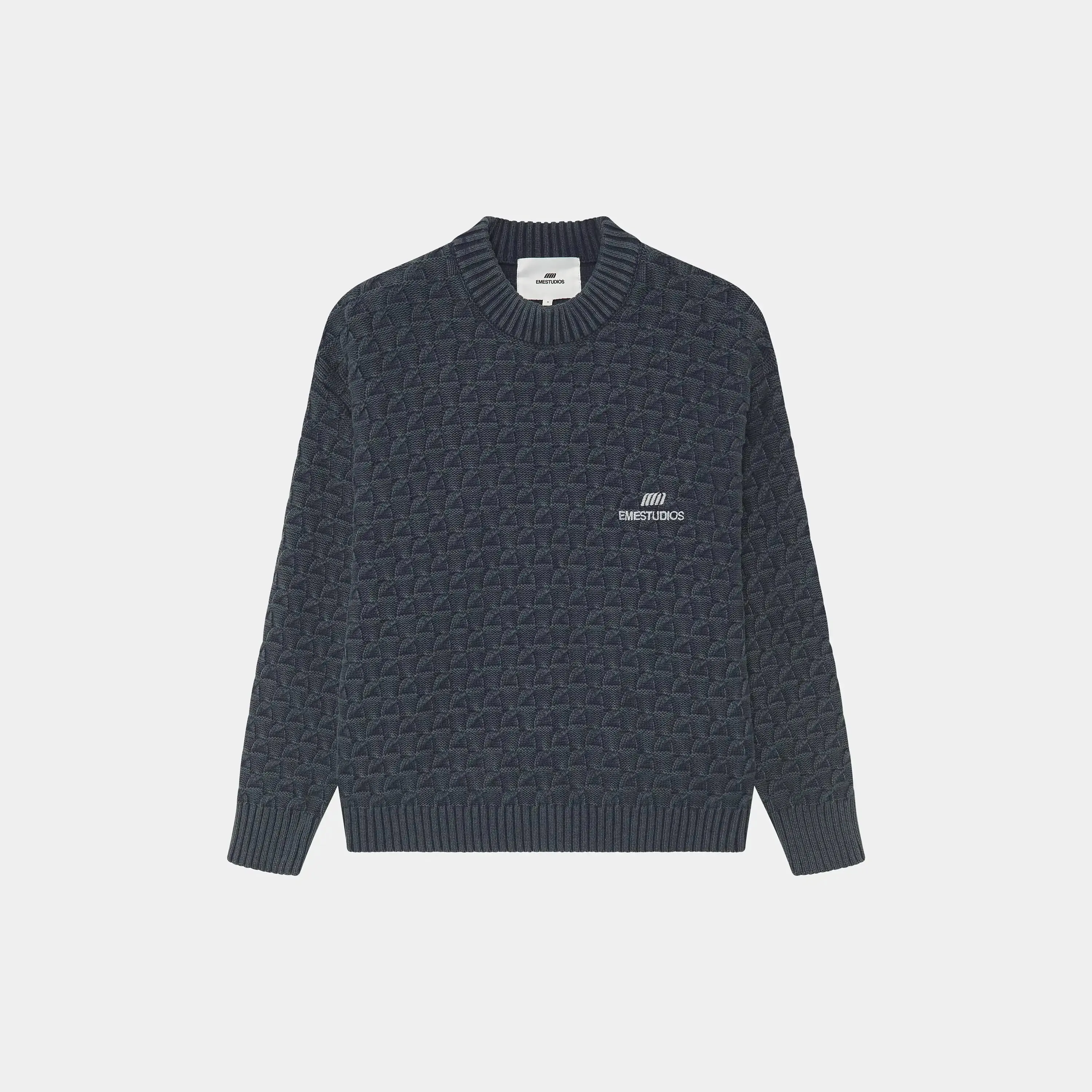 Grid Navy Cable Knit Sweater sold by EME STUDIOS