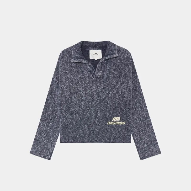 Kiff Polo Navy Knit Distressed sold by EME STUDIOS