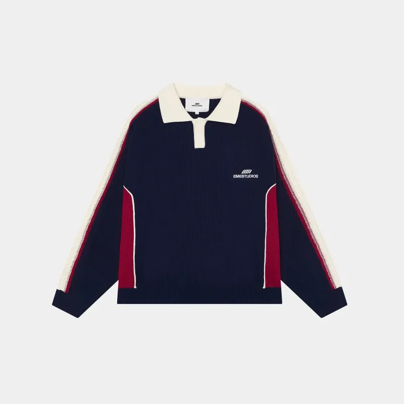 Chully Navy Knit Polo made by EME STUDIOS