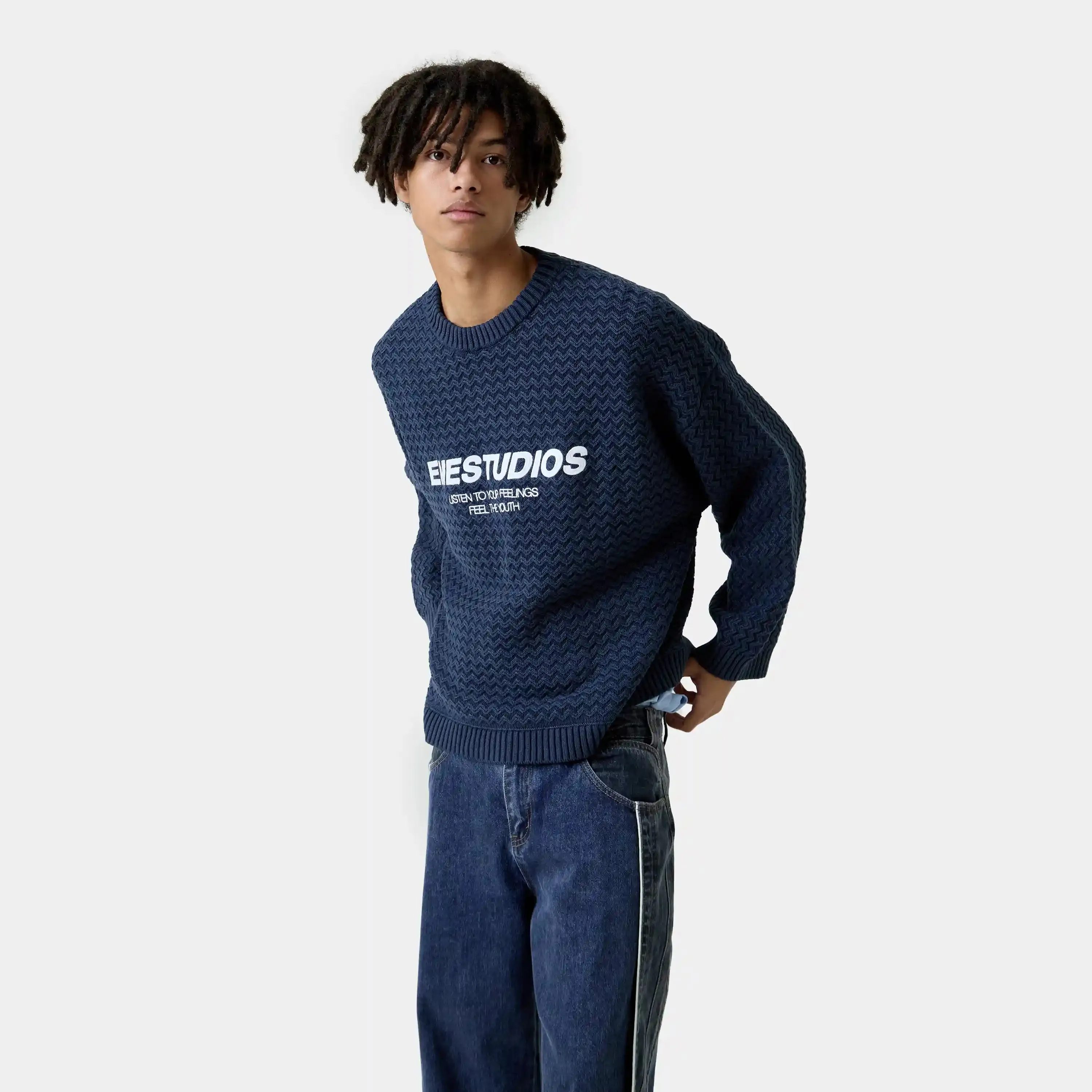 Thesis Navy Knit Sweater sold by EME STUDIOS product image thumbnail 3