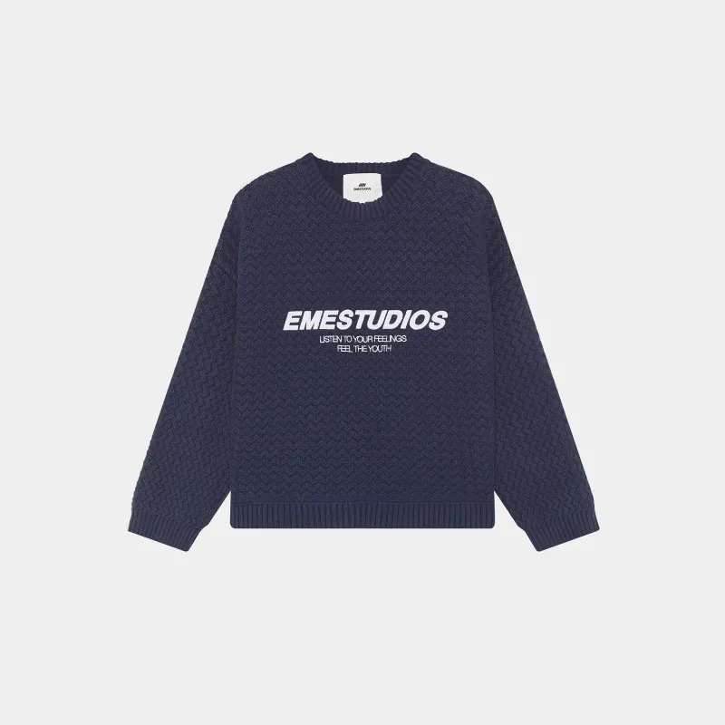 Thesis Navy Knit Sweater made by EME STUDIOS