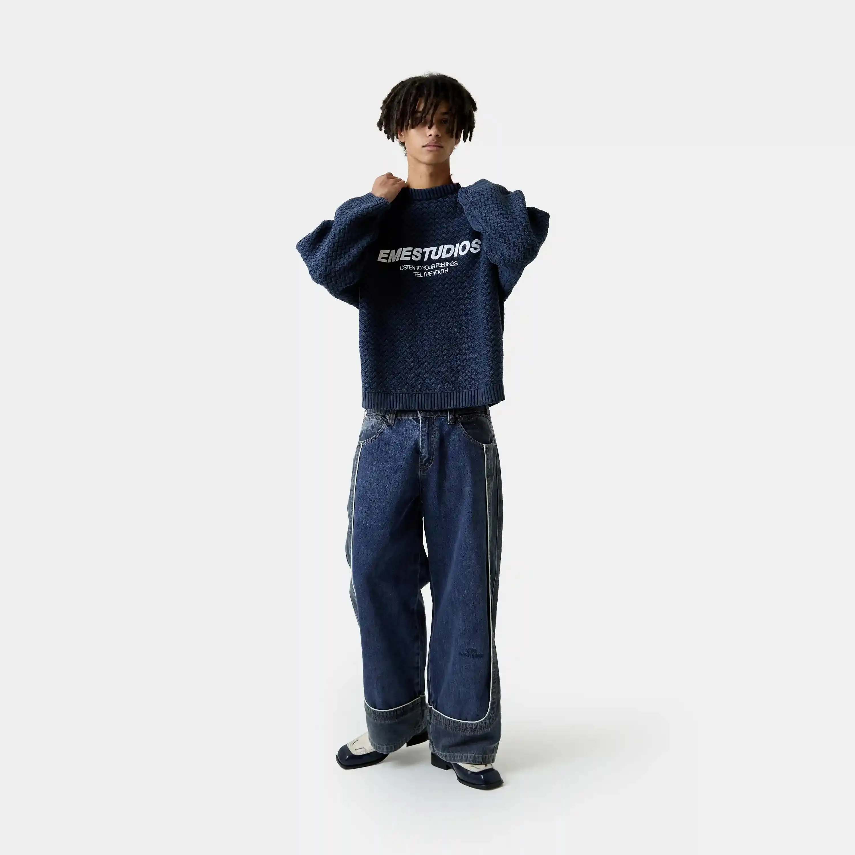 Thesis Navy Knit Sweater sold by EME STUDIOS product image thumbnail 5