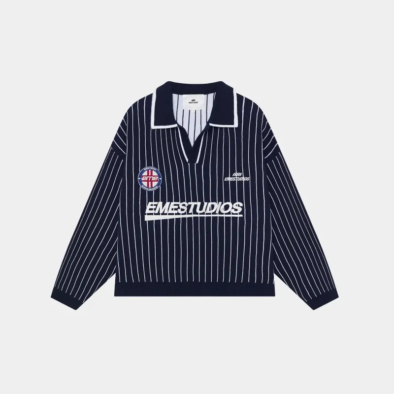 Pinstripe Navy Knit Polo made by EME STUDIOS