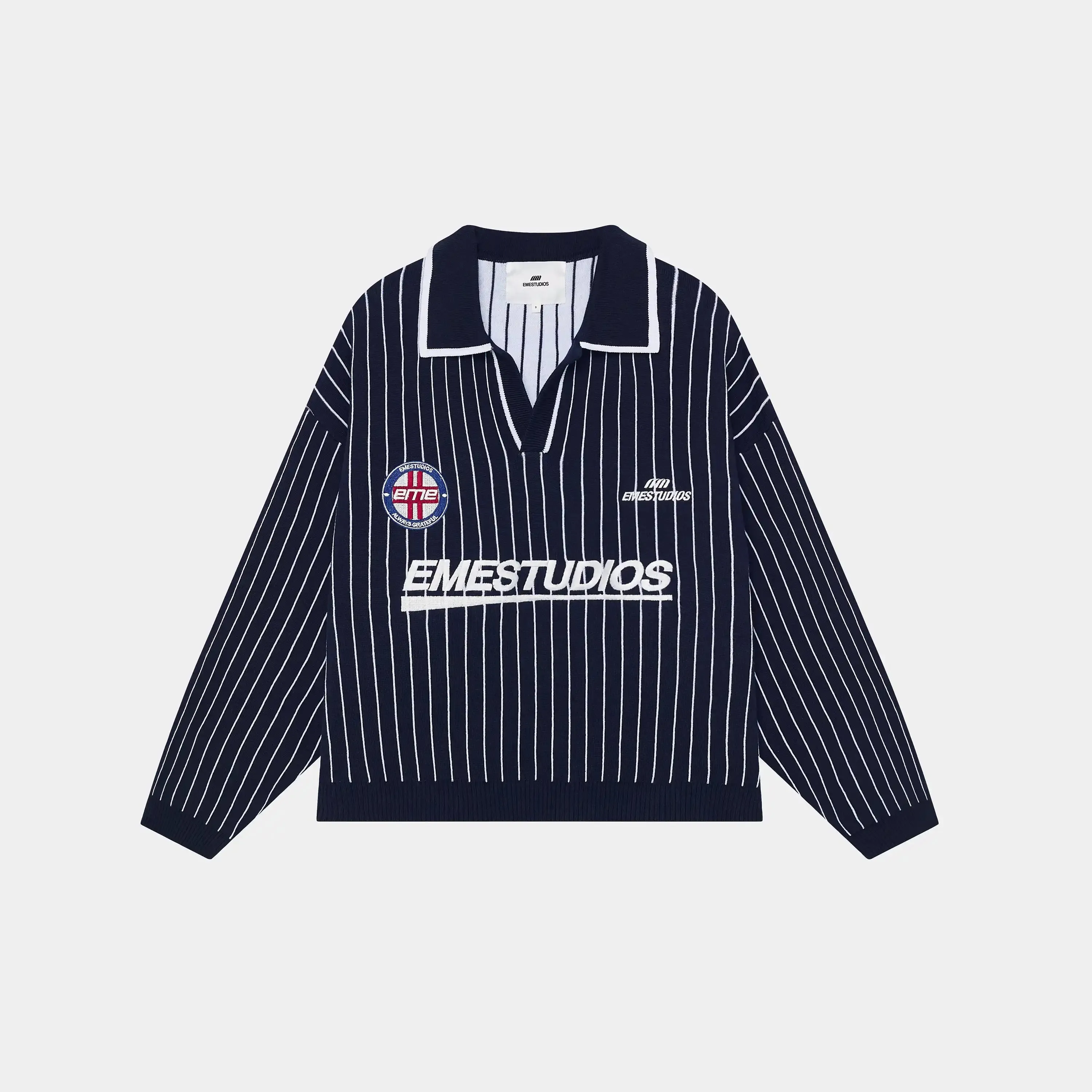 Pinstripe Navy Knit Polo sold by EME STUDIOS