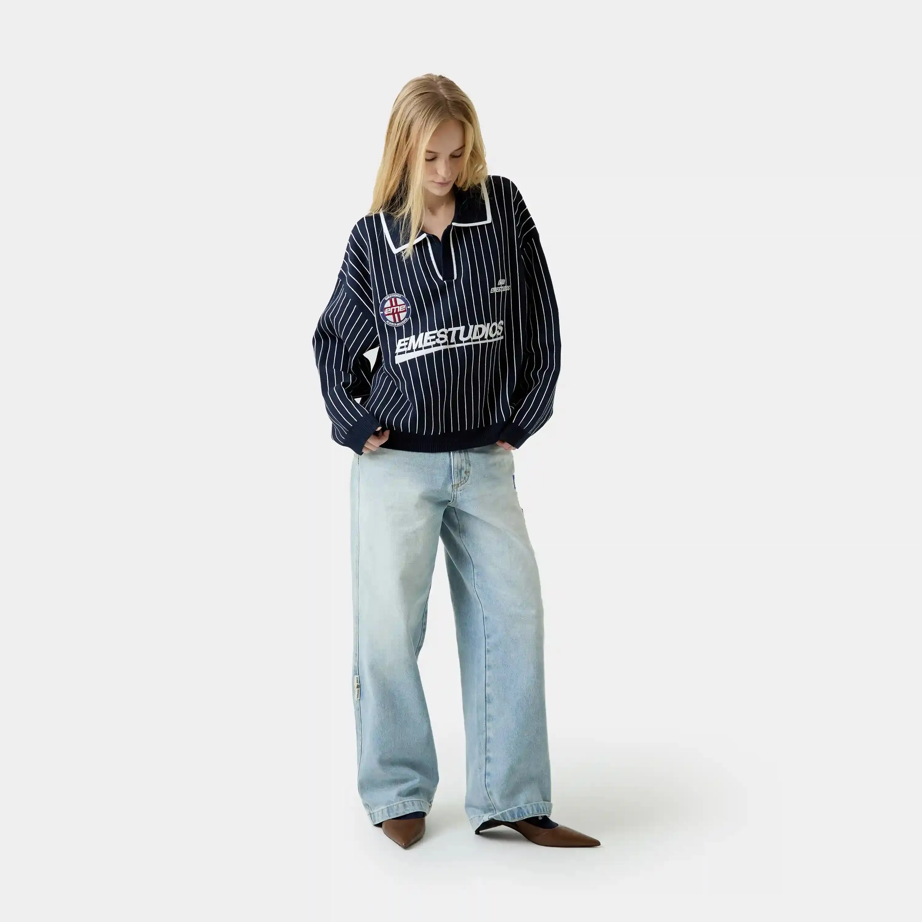 Pinstripe Navy Knit Polo sold by EME STUDIOS product image thumbnail 4