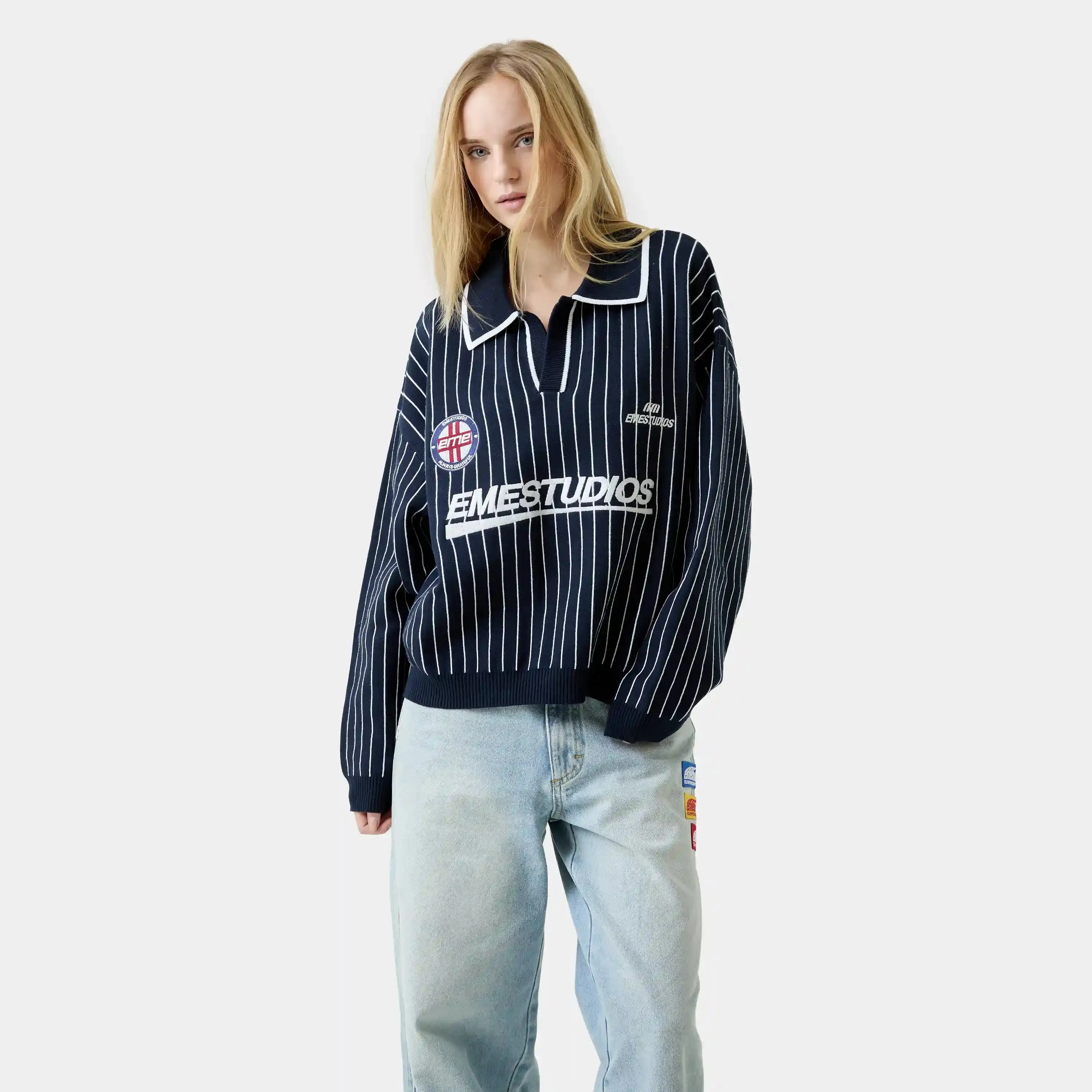 Pinstripe Navy Knit Polo sold by EME STUDIOS product image thumbnail 2