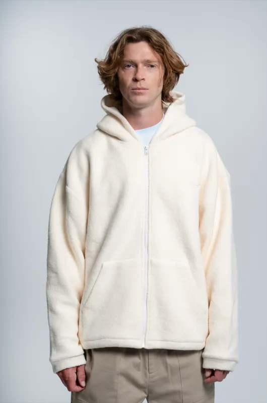 Cream Sherpa Full-Zip Hoodie made by Rublo
