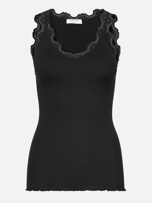 RWBeatha Silk SL V-neck Lace Top sold by Rosemunde Copenhagen